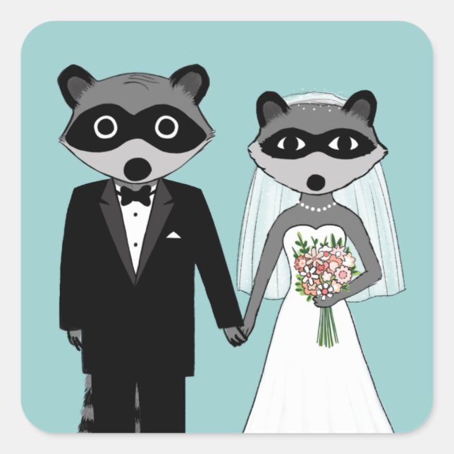 Sticker Carré Mariage Raccoons (Devant)