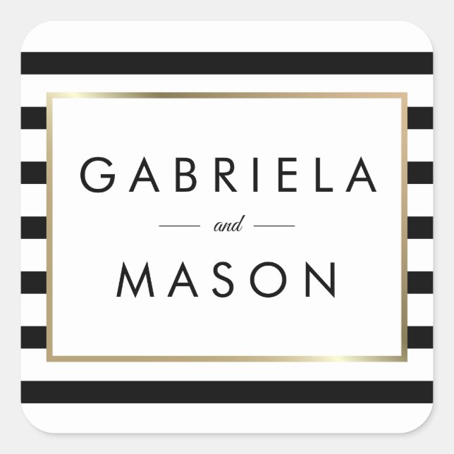 Sticker Carré Mariage Rayure Classique  | Faux Or Feuille (Devant)
