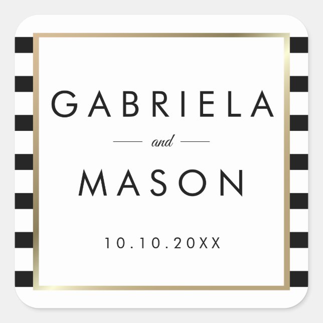 Sticker Carré Mariage Rayure Classique  | Faux Papier D'or (Devant)
