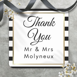 Sticker Carré Mariage Rayure Classique   Remerciement en Faux Or