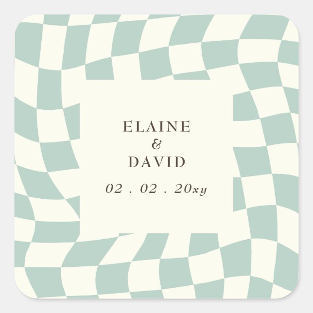 Sticker Carré Mariage Retro Super Green Checkerboard (Devant)
