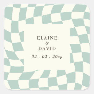 Sticker Carré Mariage Retro Super Green Checkerboard