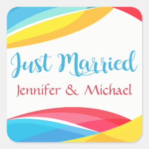 Sticker Carré Mariage Rétro Vague Arc-en-ciel Rouge Jaune