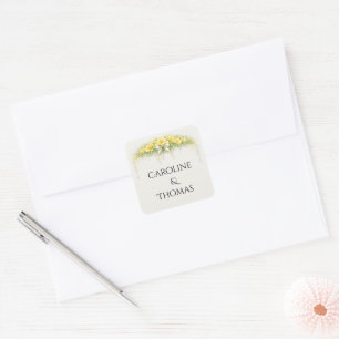 Sticker Carré Mariage romantique aux fleurs de freesia jaune can