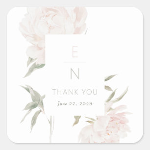 Sticker Carré Mariage Romantique aux Pivoines Rose Tendres
