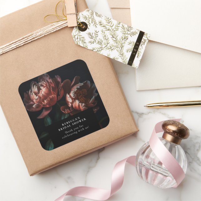 Sticker Carré Mariage Romantique Sombre et Floral Sombre (Cadeaux)