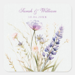 Sticker Carré Mariage romantique violet à fleurs