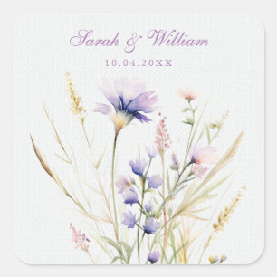 Sticker Carré Mariage romantique violet à fleurs