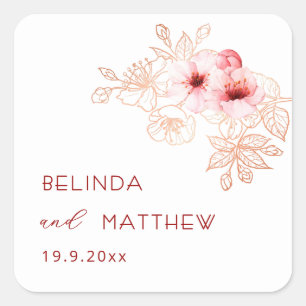 Sticker Carré Mariage Rose Blanc Fleur de Cerisier