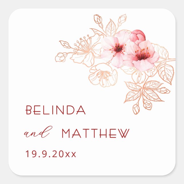 Sticker Carré Mariage Rose Blanc Fleur de Cerisier (Devant)