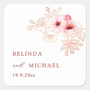 Sticker Carré Mariage Rose Blanc Fleur de Cerisier