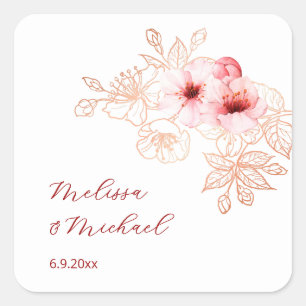 Sticker Carré Mariage Rose Blanc Fleur de Cerisier