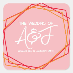 Sticker Carré Mariage Rose Orange Rose Clair Rouge Lever de Sole