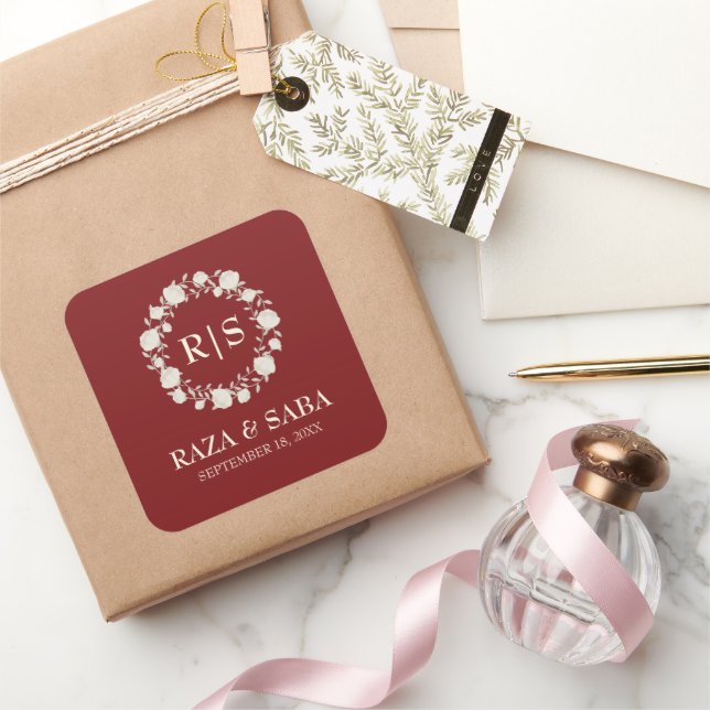 Sticker Carré Mariage Rouge et Crème Ruby Radiance (Cadeaux)