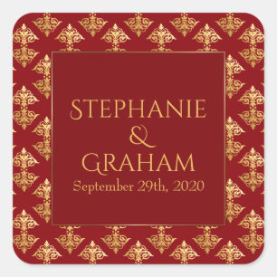 Sticker Carré Mariage rouge Gold Damask