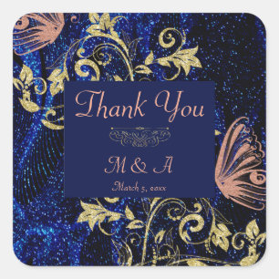 Sticker Carré Mariage Royal Blue Gold Butterfly