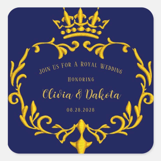 Sticker Carré Mariage Royal Couronne bleu et or (Devant)