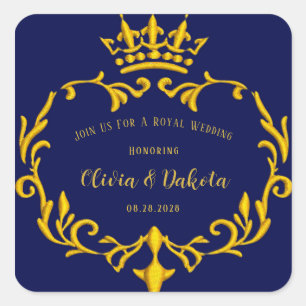 Sticker Carré Mariage Royal Couronne bleu et or