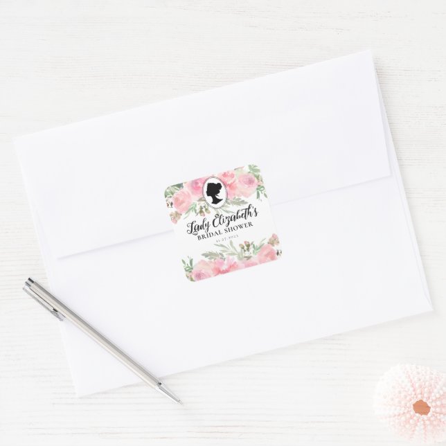 Sticker Carré Mariage Royal rétro rose blush floral régence (Enveloppe)