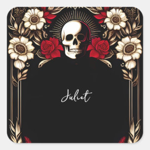 Sticker Carré Mariage Ruby Claret Cœur Rouge Noir Douche de Mari