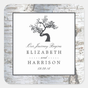 Sticker Carré Mariage Rustic Silver Birch Tree