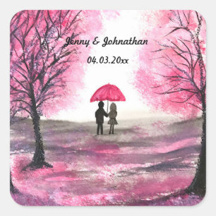 Sticker Carré Mariage rustique amour couple cerisier fleurs arbr