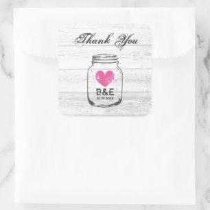 Sticker Carré Mariage rustique bois blanc vintage mât logo