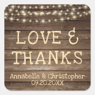 Sticker Carré Mariage Rustique Chaîne de bois éclaire l'AMOUR et