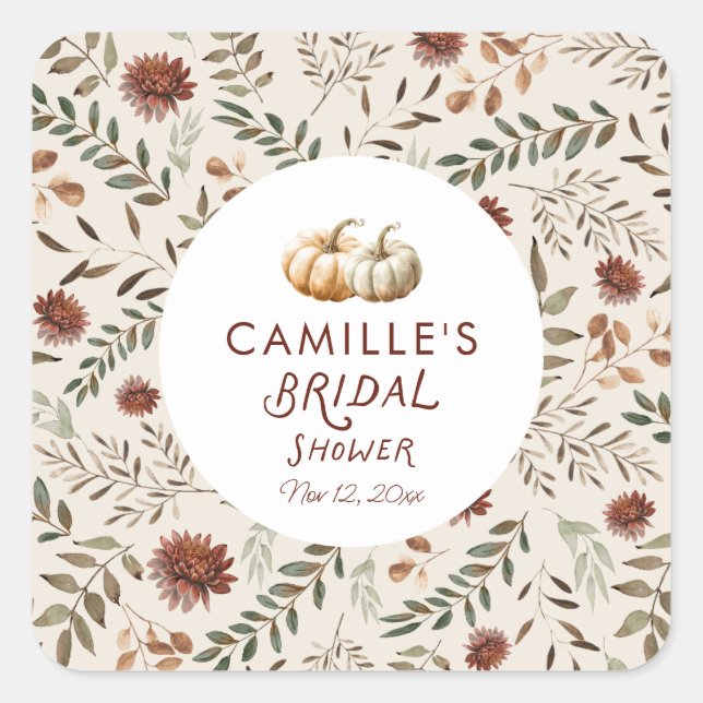 Sticker Carré Mariage Rustique d'Automne avec Citrouilles (Devant)