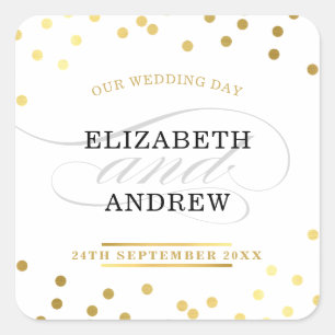 Sticker Carré MARIAGE SEAL chic minimaliste or moderne confetti