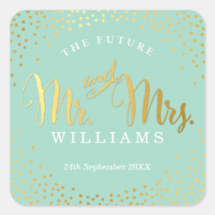 Sticker Carré MARIAGE SEAL élégant mini confetti menthe or