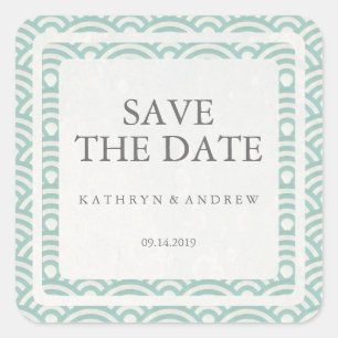 Sticker Carré Mariage Seigaiha japonais Sauvegarder la date ou s