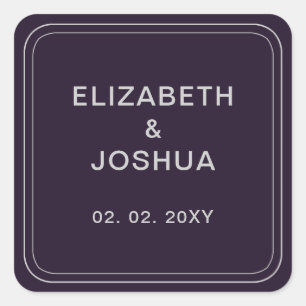 Sticker Carré Mariage simple en argent violet