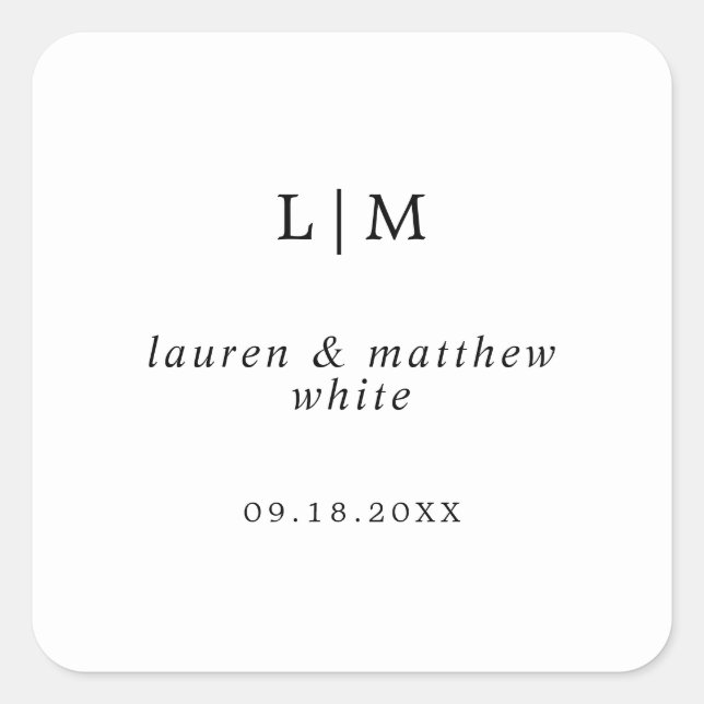 Sticker Carré Mariage simple noir et blanc monogramme (Devant)