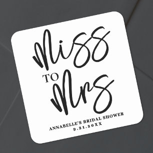 Sticker Carré Mariage Simple Script Noir et Blanc pour une Baby