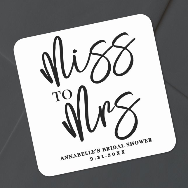 Sticker Carré Mariage Simple Script Noir et Blanc pour une Baby  (Simple Black White Script Bridal Shower Square Sticker )