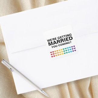 Sticker Carré Mariage Sons Gay Rainbow Heart Pride