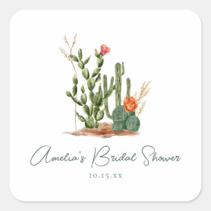 Sticker Carré Mariage Sud-Ouest Désert Cactus Personnalisé