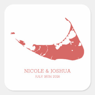 Sticker Carré Mariage sur l'île de Nantucket Nantucket Rouge