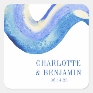 Sticker Carré Mariage sur mesure abstrait moderne aquarelle bleu
