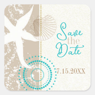 Sticker Carré Mariage Tan Beige Beach Enregistrer la date