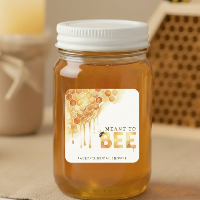 Sticker Carré Mariage Thème Abeille et Miel Peinture Aquarelle (Meant to Bee Honeycomb Watercolor Bridal Shower Square Sticker
)