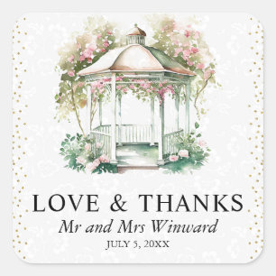 Sticker Carré Mariage ton pastel de gazebo de jardin de printemp