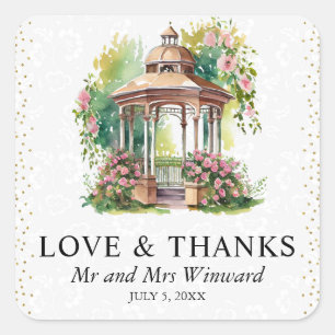 Sticker Carré Mariage ton pastel de gazebo de jardin de printemp
