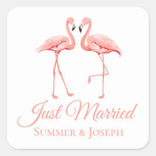 Sticker Carré Mariage tropical de flamant rose mignon juste mari