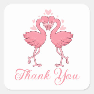 Sticker Carré Mariage Tropical de Plage Rose Flamant Merci