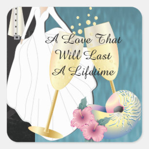 Sticker Carré Mariage tropical élégant