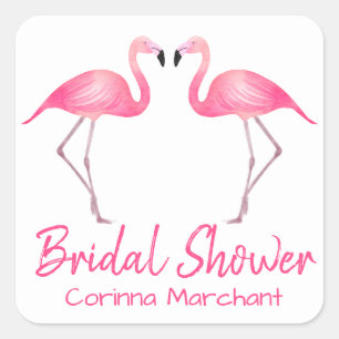 Sticker Carré Mariage Tropical Fête de Mariage Flamants Roses