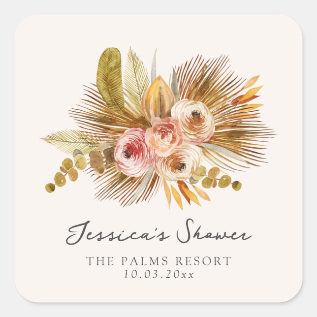 Sticker Carré Mariage Tropical Floral Vintage Shower (Devant)