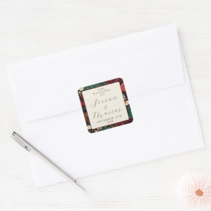 Sticker Carré Mariage Turquoise floral peint bleu foncé bordeaux